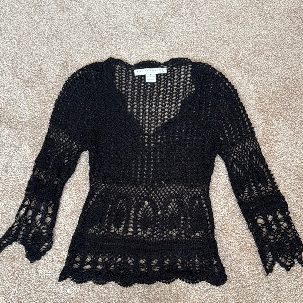 Black Crochet Knit Top